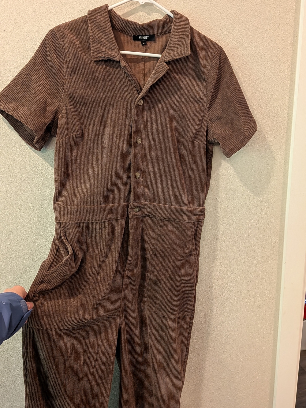 Wishlist Brown Corduroy Short-Sleeve Jumpsuit